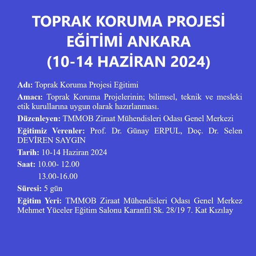 TOPRAK KORUMA PROJESİ EĞİTİMİ ANKARA (10-14 HAZİRAN 2024)