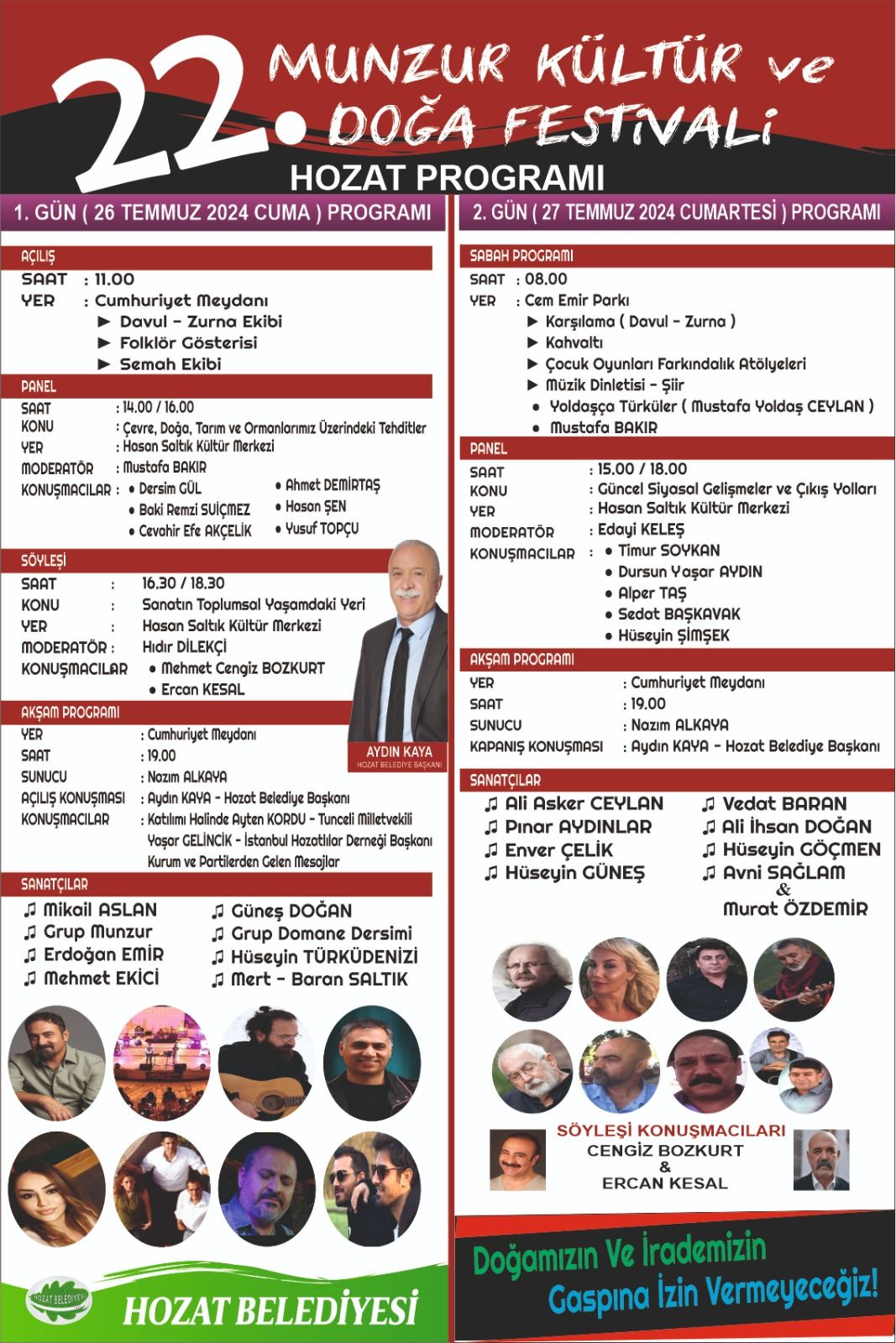 “22. MUNZUR KÜLTÜR VE DOĞA FESTİVALİ” HOZAT PROGRAMI