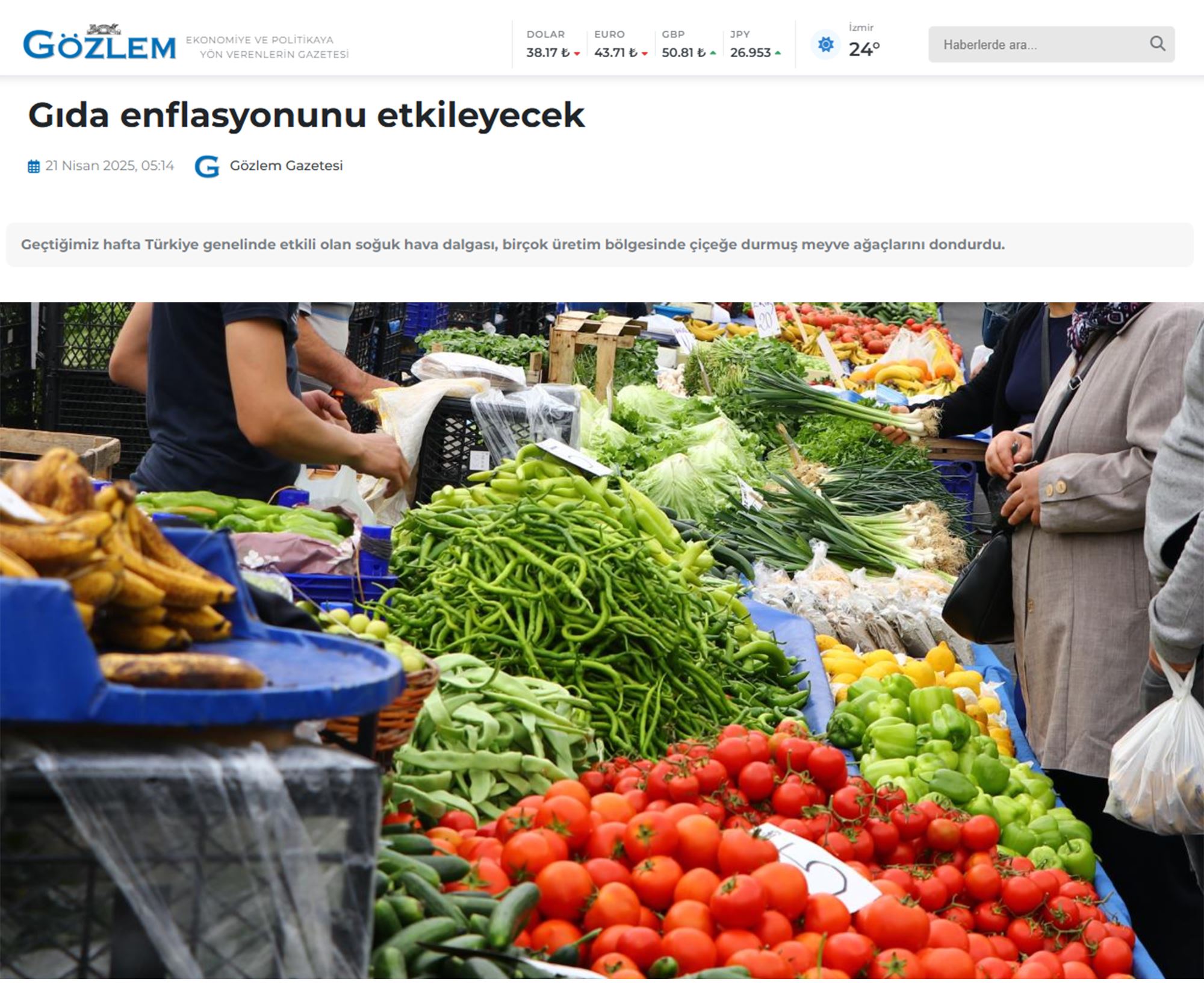 GÖZLEM GAZETESİ: GIDA ENFLASYONUNU ETKİLEYECEK - 21 NİSAN 2025