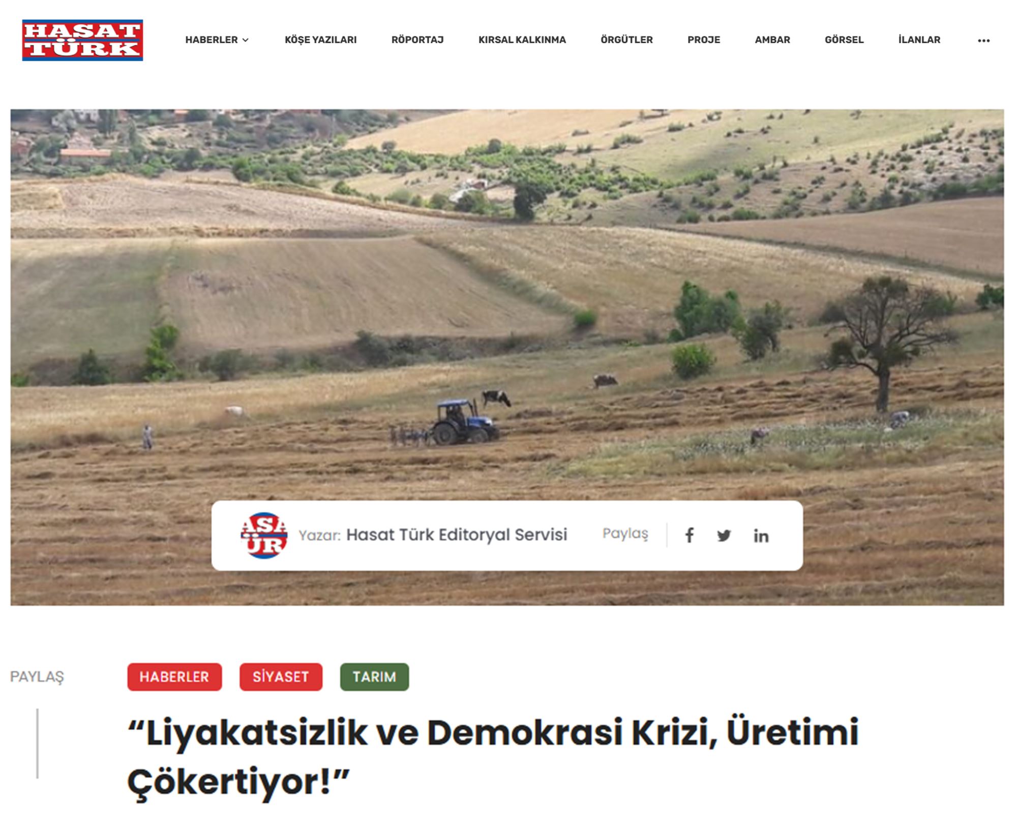 HASATTÜRK GAZETESİ: HABERLERSİYASETTARIM “LİYAKATSİZLİK VE DEMOKRASİ KRİZİ, ÜRETİMİ ÇÖKERTİYOR!” - 21 NİSAN 2025
