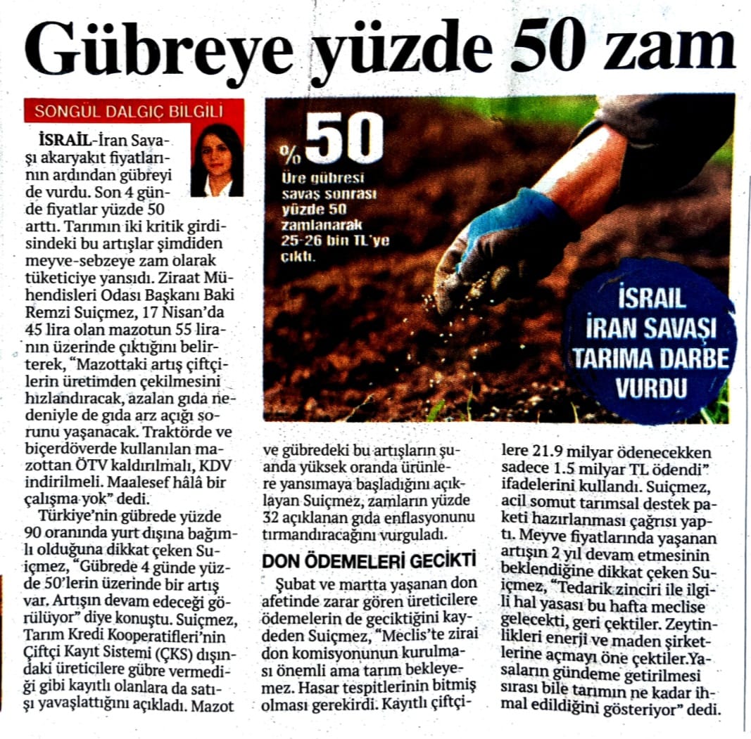 NEFES GAZETESİ: GÜBREYE YÜZDE 50 ZAM - 22 HAZİRAN 2025