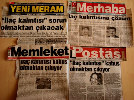 ''İLAÇ KALINTISI KABUS OLMAKTAN ÇIKIYOR'' – MEMLEKET-KONYA POSTASI, “İLAÇ KALINTISI SORUN OLMAKTAN ÇIKIYOR”-YENİ MERAM, “İLAÇ KALINTISINA ÇÖZÜM”-MERHABA