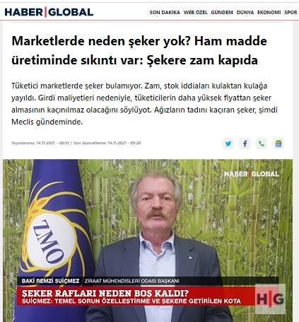 HABER GLOBAL: MARKETLERDE NEDEN ŞEKER YOK? HAM MADDE ÜRETİMİNDE SIKINTI VAR: ŞEKERE ZAM KAPIDA- 14 KASIM 2021
