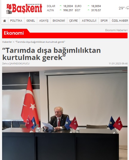 BAŞKENT GAZETESİ: "TARIMDA DIŞA BAĞIMLILIKTAN KURTULMAK GEREK"- 11 OCAK 2023