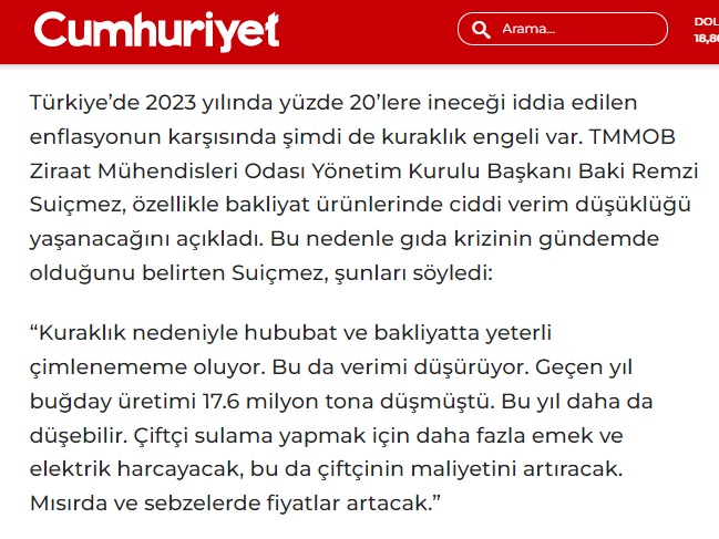 CUMHURİYET GAZETESİ: KIŞ TATİLİ SUNİ KAR İLE AYAKTA KALIRKEN TARIMDA İSE RİSK GİTTİKÇE BÜYÜYOR-23 OCAK 2023