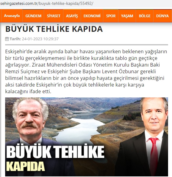 ŞEHİR GAZETESİ: BÜYÜK TEHLİKE KAPIDA-24 OCAK 2023