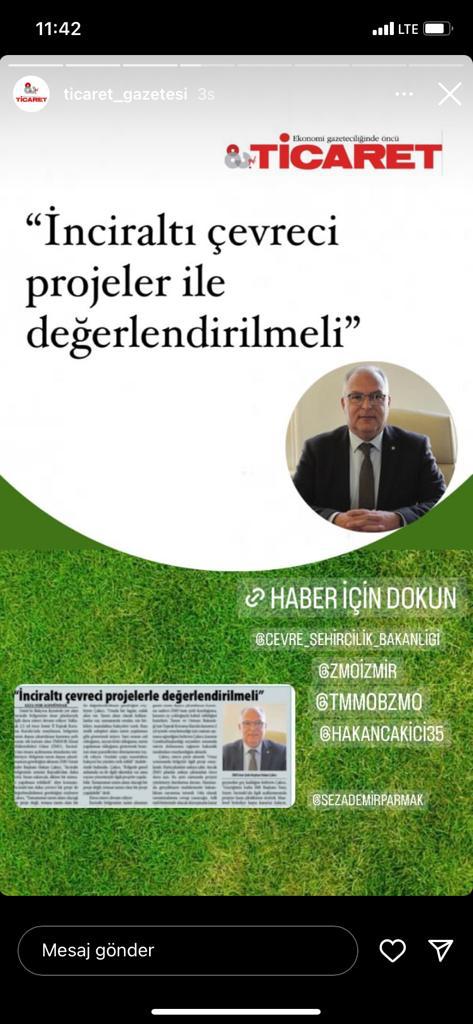 TİCARET GAZETESİ: "İNCİRALTI ÇEVRECİ PROJELERLE DEĞERLENDİRİLMELİ"- 7 AĞUSTOS 2023